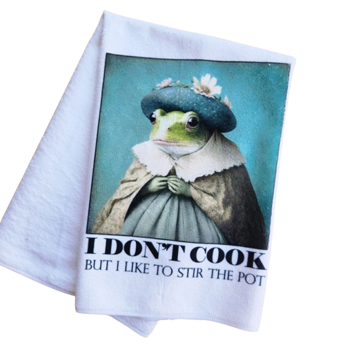 Wit &amp; Wisdom, Fancy Frogs Tea Towel - Stir the Pot