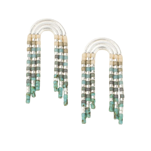 Chromacolor Miyuki Rainbow Fringe Earrings - Turquoise Multi/Silver