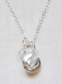 Silver Lucky Fortune Cookie Necklace