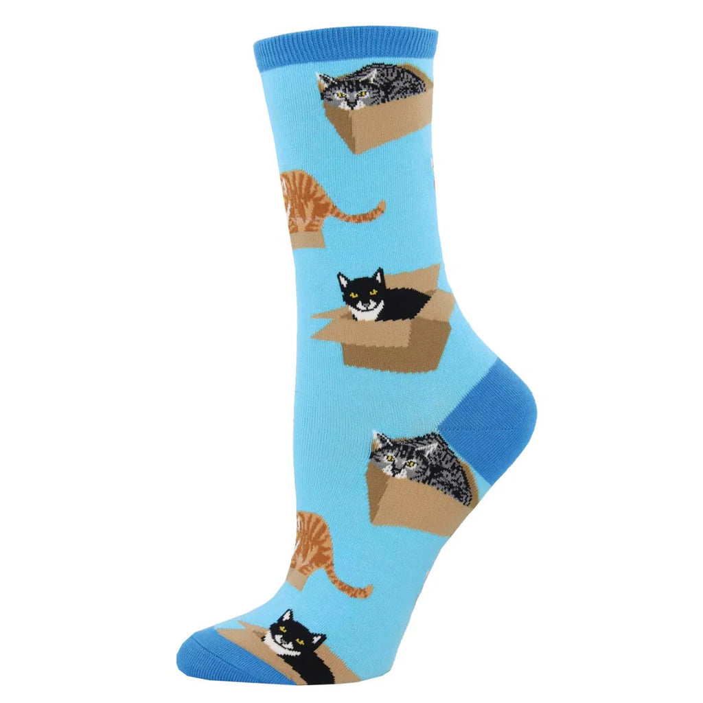 Cat in a Box Socks - Azure